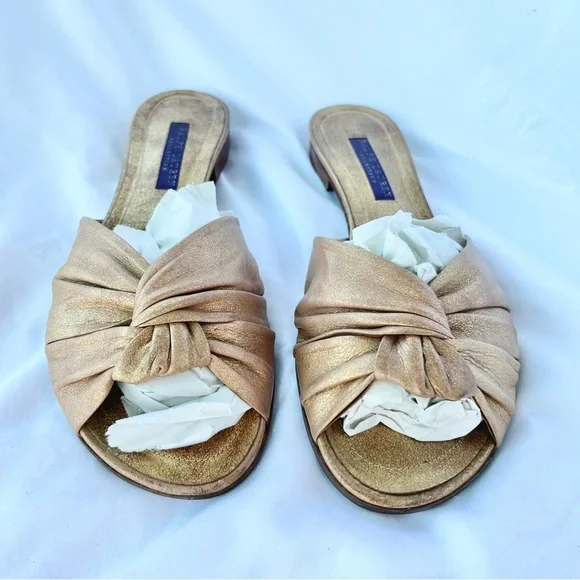 RALPH LAUREN PURPLE LABELKNOTTED GOLD LEATHER METALLIC SLIDE SANDAL SIZE 6.5